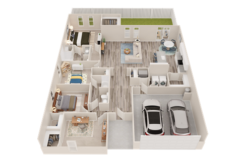 Floor plan for 4 beds, 2 baths, 1981 sqft